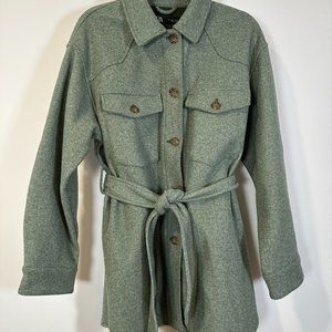 Zara - Soft Wool-like Belted Jacket in Light Green - size L